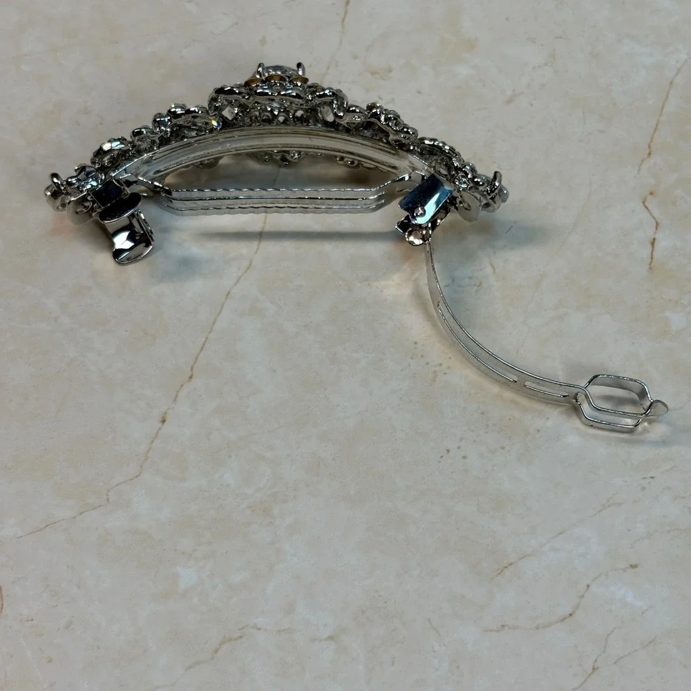 Ever Faith‎ Rhinestone Barrette Silver Tone Crystal Hair Clip Women NIB